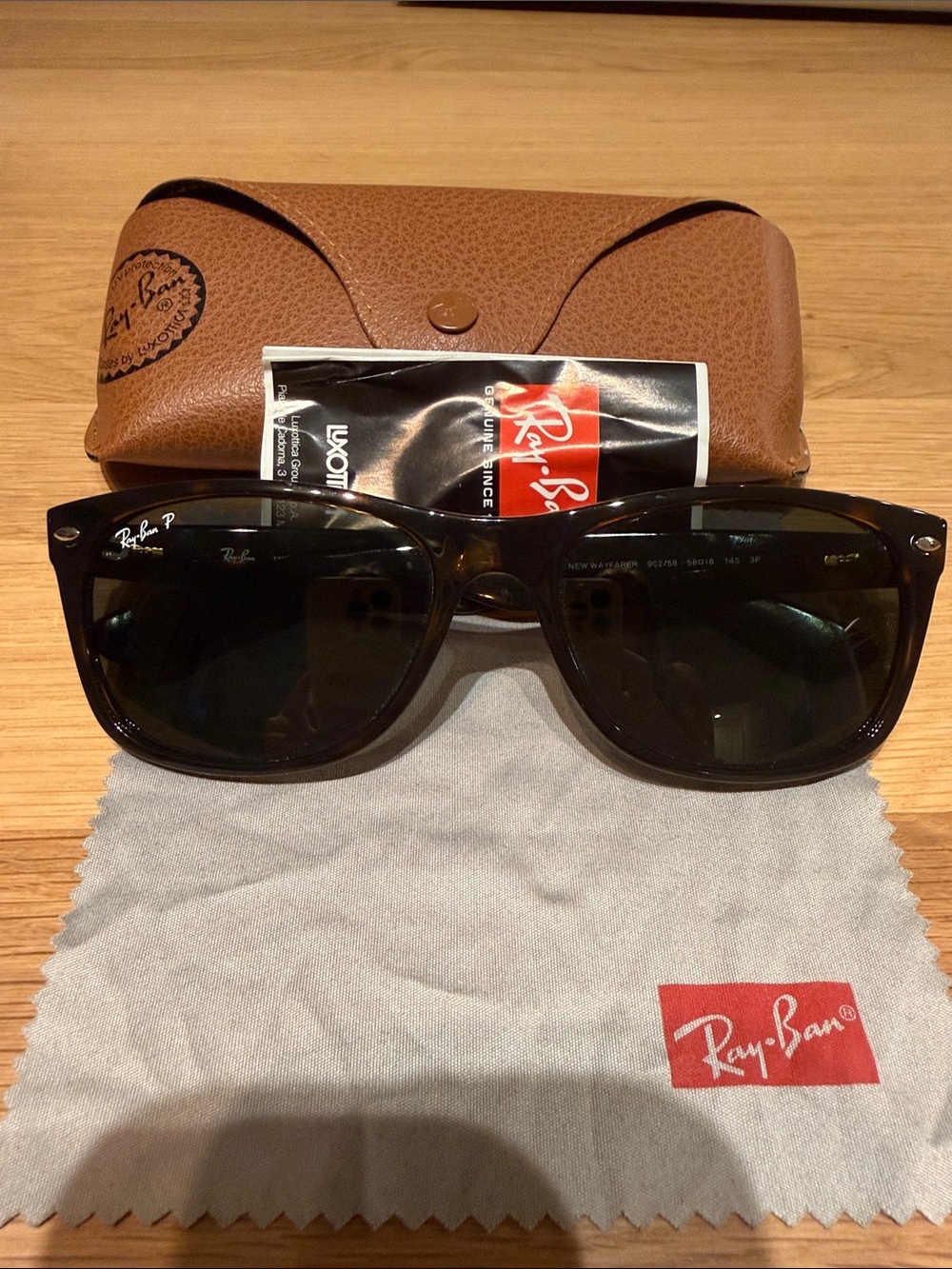Ray-Ban New Wayfarer Tortoise Sunglasses with Dark Green Lenses